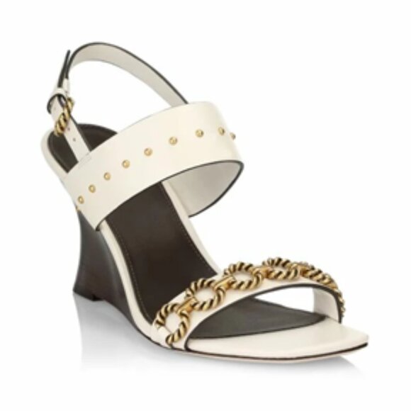 NWT & BOX - TORY BURCH – VINTAGE PLAQUE WEDGE SANDAL - NEW IVORY, SIZE 9 - Picture 1 of 9